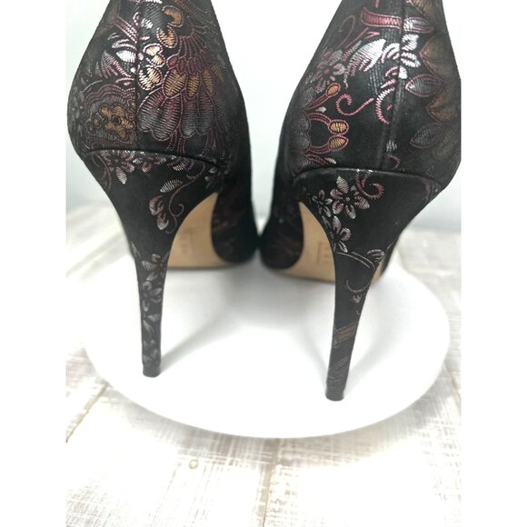Aldo Black Floral Embroidered Stilettos With 4.5" Heels Womens Size 10 - Picture 5 of 11